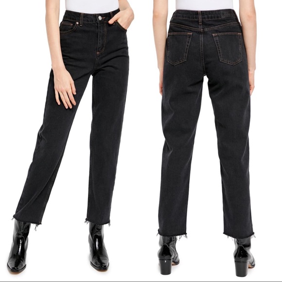 high waisted raw hem straight denim